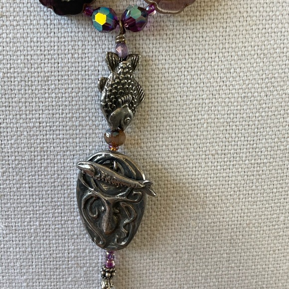 NWT Fish & Octopus Pendant Necklace w Amethysts Swarovski Crystals & Cze… - Picture 8 of 11